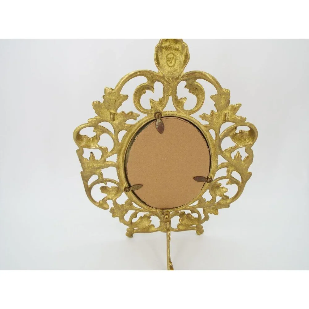 Pair of Vintage Valleau USA Ornate Brass Photo Frames with Stands